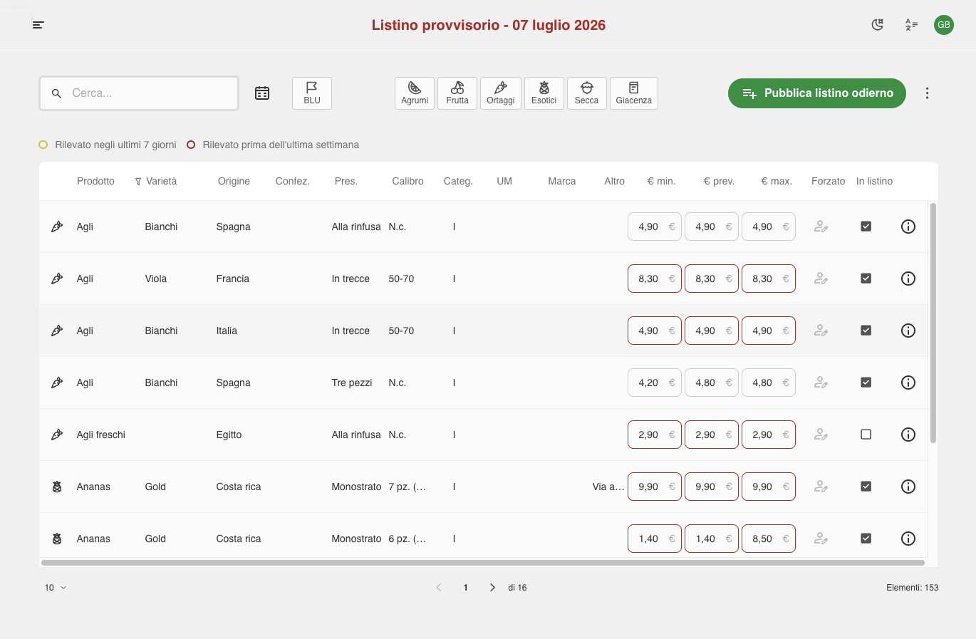 PRICELIX listino schermata 01